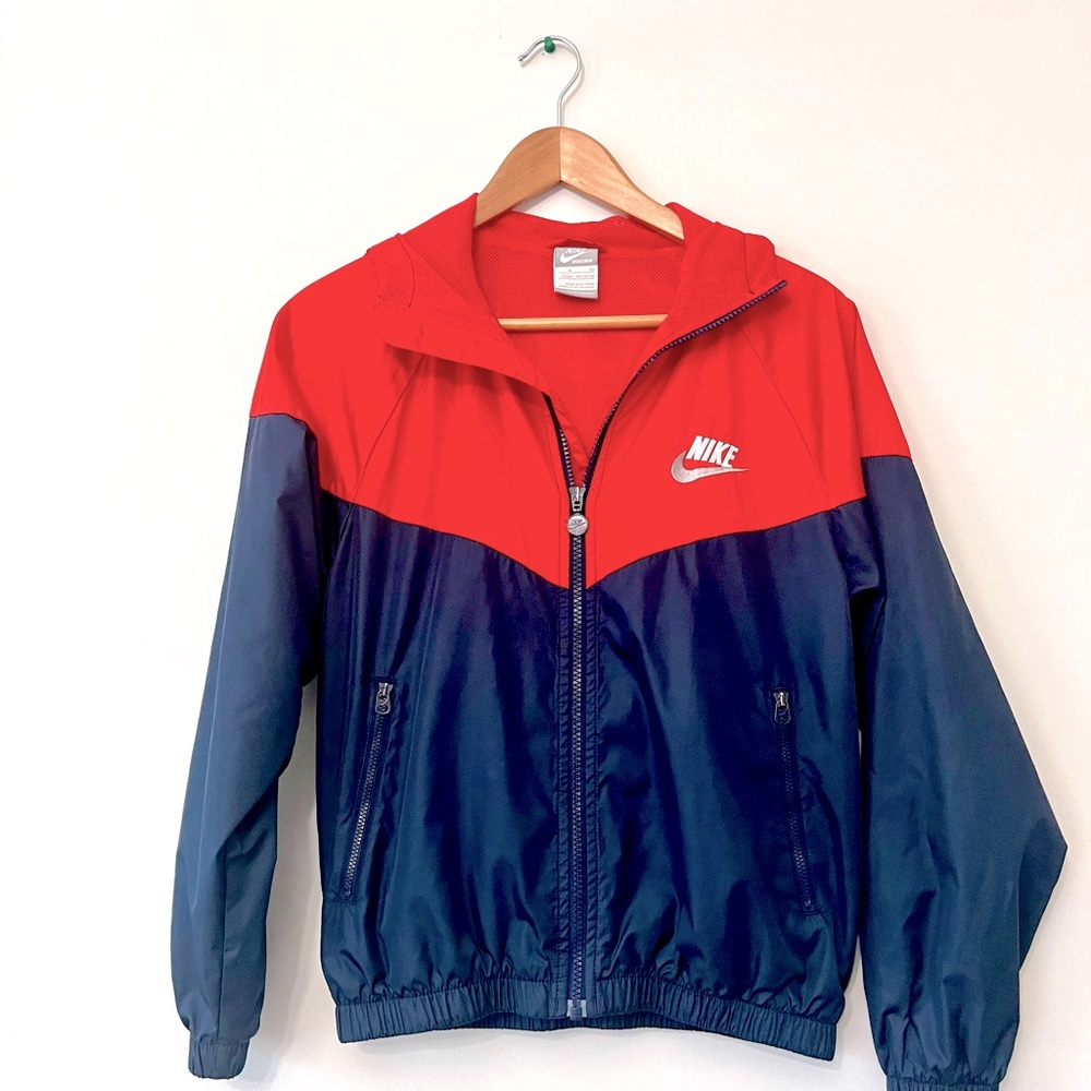 Kids Nike FIT STORM wind breaker Jacket size M red/navy blue